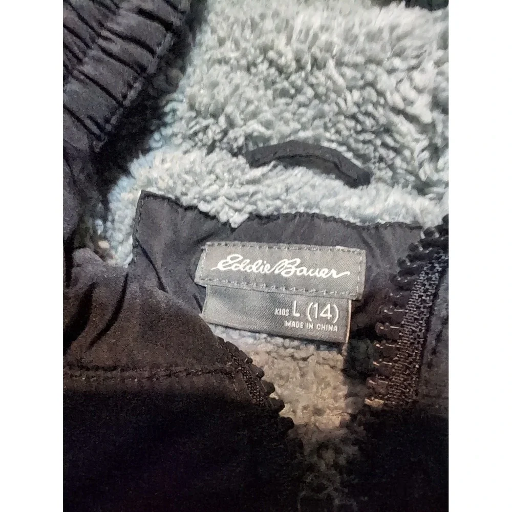 Eddie Bauer Kids Puffer Jacket L (14) Red Black Sherpa Lined‎ Hooded Coat